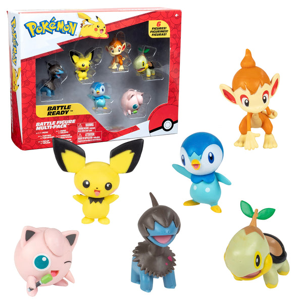 Pokémon Battle Figure Toy Set - 6 Piece Playset - Includes 2" Pichu, Yamper, Turtwig, Piplup, Chimchar & Deino - Generation 4 Diamond & Pearl Starters - Gift for Kids, Boys & Girls