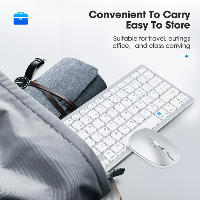 Wireless Keyboard and Mouse Set, 78 keys Rechargeable Ultra-Thin Keyboard Mouse Combo, Silent Design & Stable Connection,2.4GHz Wireless, for Windows PC Laptop Computer, Silver