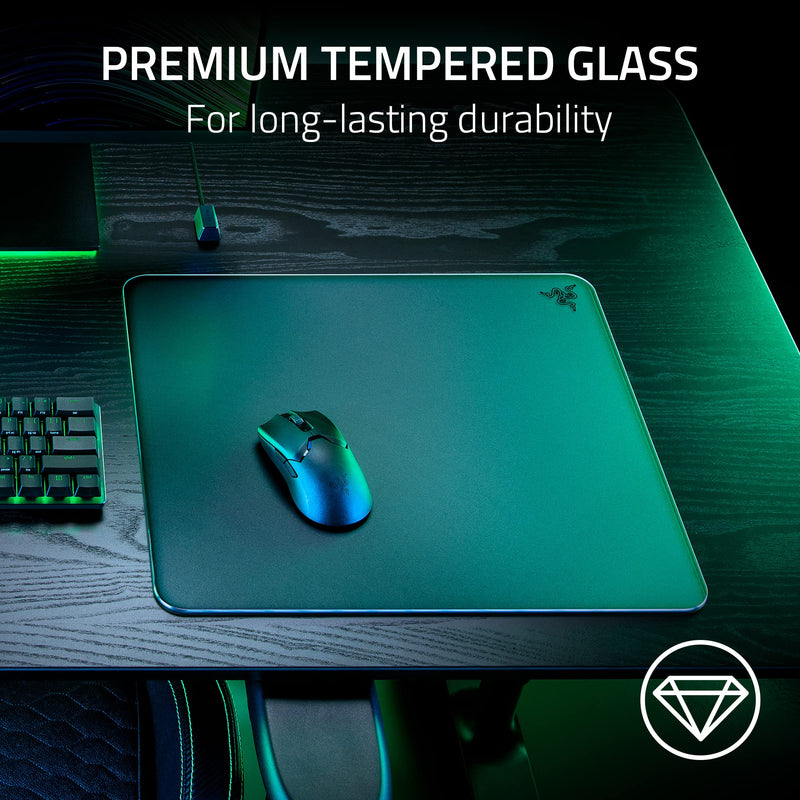 Razer Atlas - Glass Mouse Mat (Premium Tempered Glass, Ultra-Smooth Surface, Micro-Etched Surface, Dirt and Scratch-Resistant, Quieter Mouse Movements, Anti-Slip Rubber Base) Black