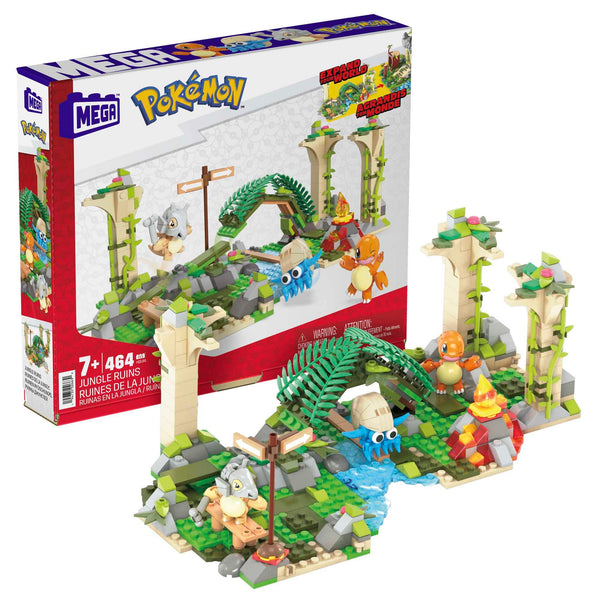 MEGA Pokémon Jungle Ruins building set, Cubone, Charmander and Omanyte figures, 464 compatible bricks and pieces connect with other worlds, toy gift set for boys and girls, ages 7 and up, HDL86