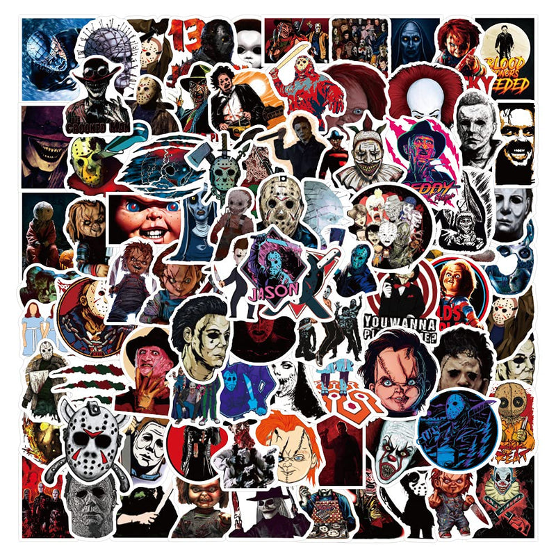 100Pcs Classic Horror Movie Stickers Laptop Car Scrapbook Phone Skateboard Stickers Gifts Horror Movie Merchandise Vinyl Waterproof Aesthetic Personalised Stickers for Teens Boys Girls Adults Children