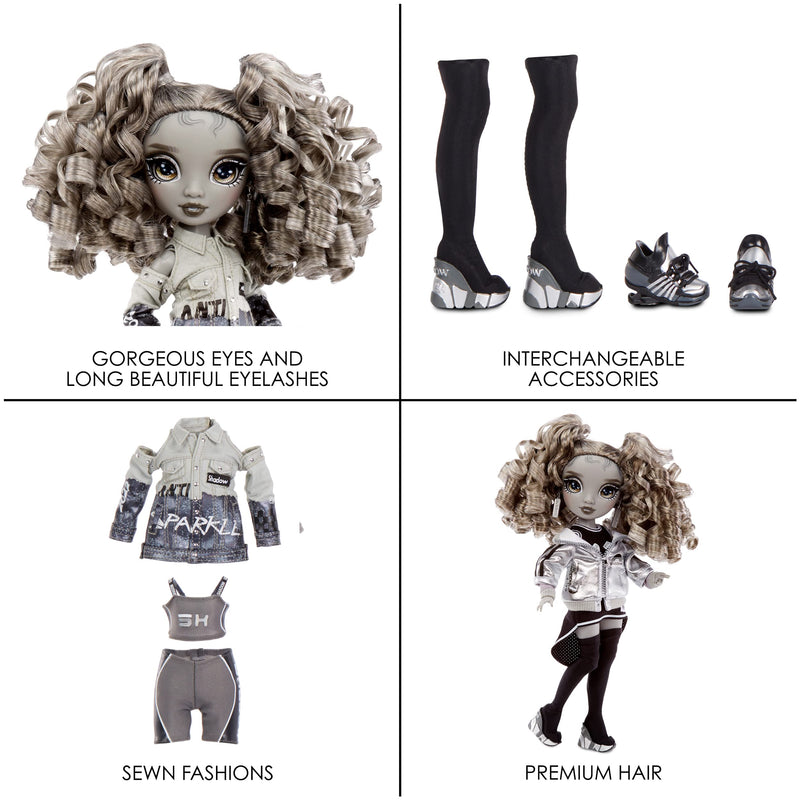 Rainbow High Shadow High Series - NICOLE STEEL - Greyscale Fashion Doll with Curly Hair, Two Designer Outfits, & Accessories - Collectable - For Kids Ages 6+