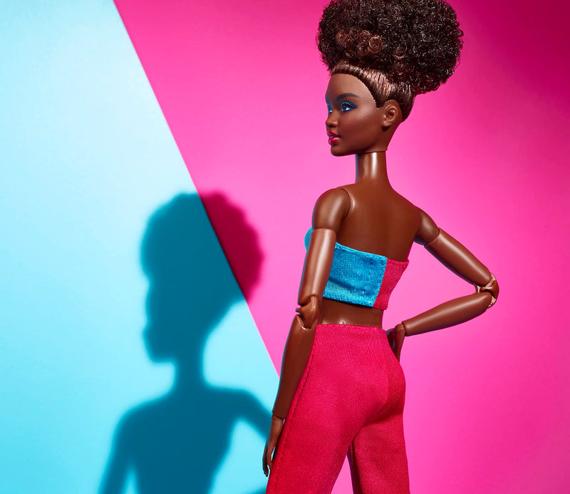 Barbie Looks Doll, Natural Black Hair, Color Block Outfit, Crop Top and Flare Pants, Style and Pose, Fashion Collectibles, HJW81