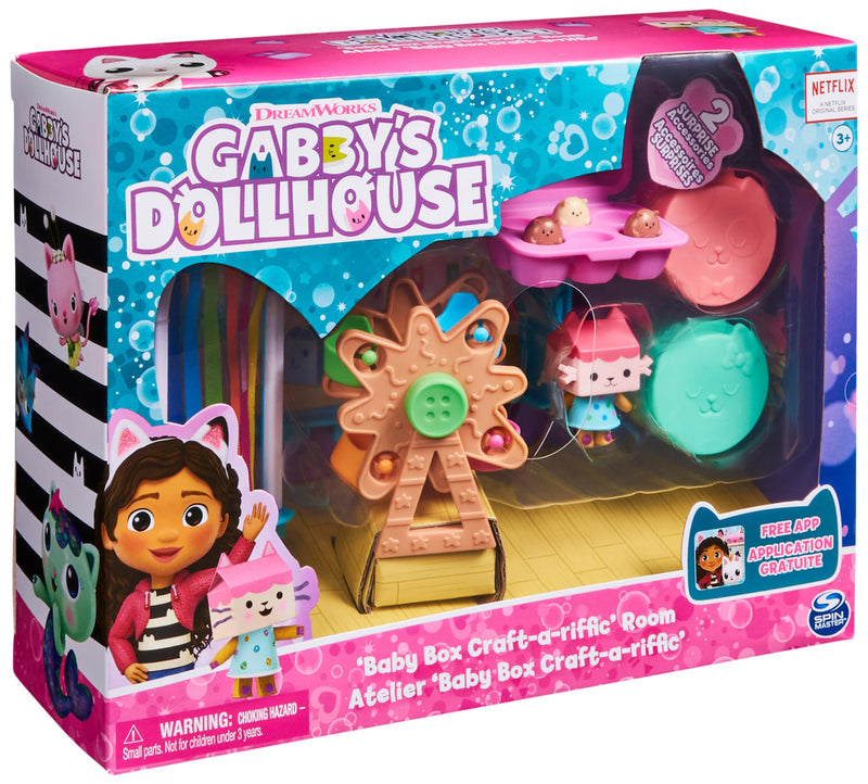 Gabby’s Dollhouse, Baby Box Craft-A-Riffic Room with Baby Box Cat Figure, Accessories, Furniture and Dollhouse Deliveries, Kids’ Toys for Ages 3 and up