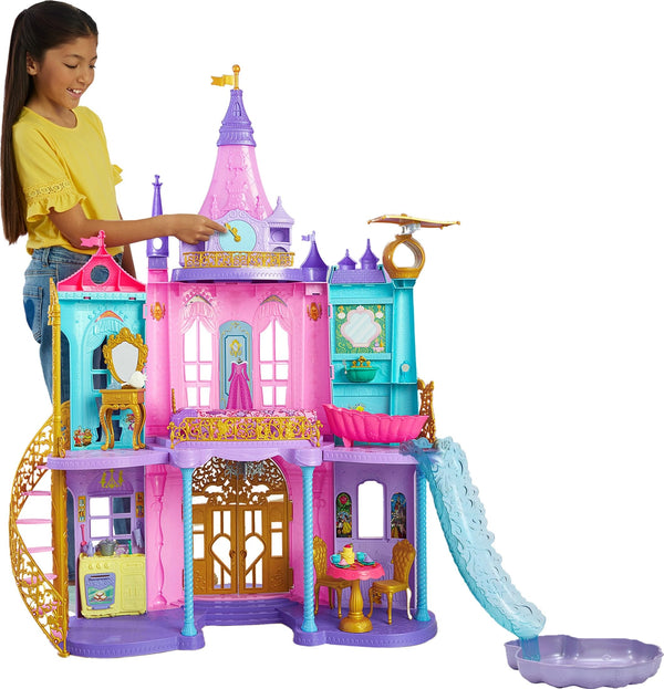 Mattel Disney Princess Magical Adventures Castle, 3 Levels with 10 Play Areas and 25 Doll Accessories Including Lights, Sounds, Magic Carpet, Slide, and Pool, Toys for Ages 3 and Up, Playset, HLW29