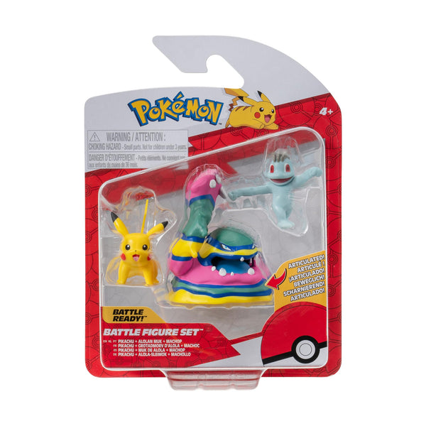 Pokémon Battle Figure 3 Pack - Features 2-Inch Pikachu and Machop and 3-Inch Alolan Muk Battle Figures