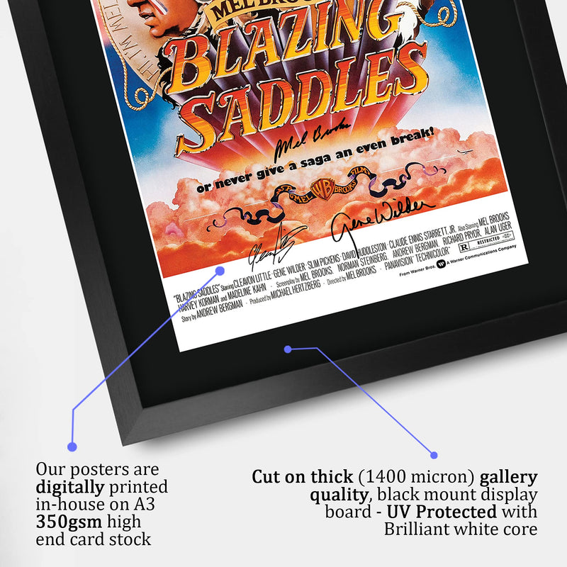 HWC Trading FR A3 Blazing Saddles Movie Poster Gene Wilder Gifts Printed Poster Signed Autograph Picture for Movie Memorabilia Fans - A3 Framed