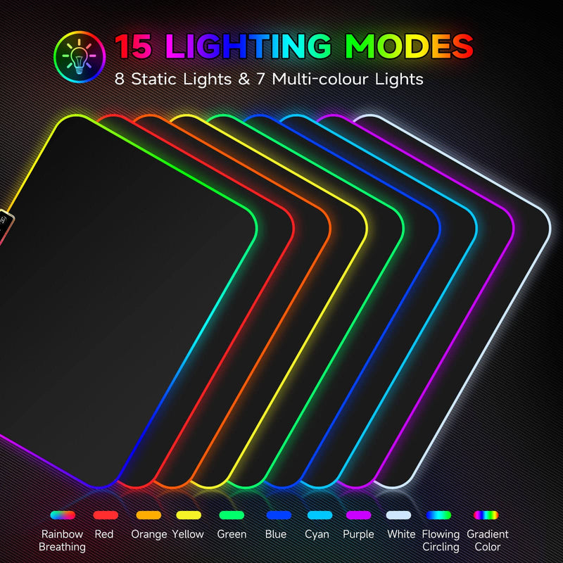 RGB Gaming Mouse Mat Pad - 336x245x3mm Hcman Led Mousepad with Non-Slip Rubber Base, Soft Computer Keyboard Mouse Pad for Macbook, PC, Laptop, Desk (Black)