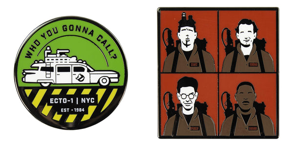 Pin Kings Official Ghostbusters Who You Gonna Call Collectible Metal Enamel Pin Badges - Set of Two Enamel Pins on a Backing Card - Official Merchandise