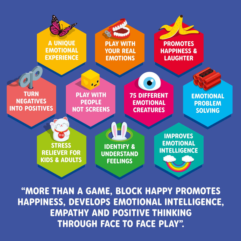 Block Happy - Award Winning Funny Kids Family Board Game, Play With Your Emotions, Children, Teens, Adults, Best Family Card Games, 6+ Years