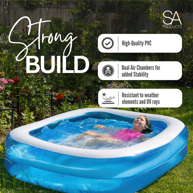 SA Products 2M Paddling Pool | Inflatable Swimming Pool with Self-Adhesive Repair Patch | Rectangular Paddling Pool for Kids | Inflatable Pool, Swimming Pools, Paddling Pool for Adults & Kids