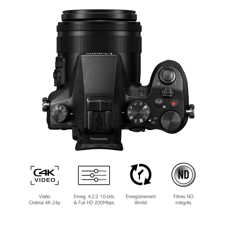 Panasonic Lumix FZ2000 | Bridge Expert Camera (1'' 20MP Sensor, Leica Zoom 20x F2.8-4.5, OLED Viewfinder, Adjustable Touch Screen, 4K Unlimited Video, Stabilisation) Black – French Version