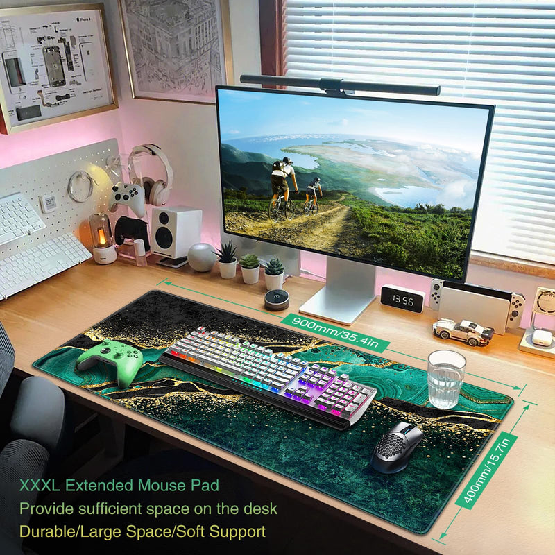 Acezeek Large Mouse Mat,Gaming Mouse Pad,900X400mm(35.4X15.7in) XXL Mousepad,Desk Protector Mat with Anti-Slip Base,Waterproof&Durable Mousemat for Gaming,Office,Home(Dark Green Marble)