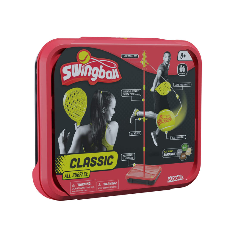 Classic All Surface Swingball Set, Real Tennis Ball, Championship Bats, All Surface Base with Integrated Carry Case for Transportation, For ages 6+ to Adult, Classic Outdoor Games, Red and Yellow