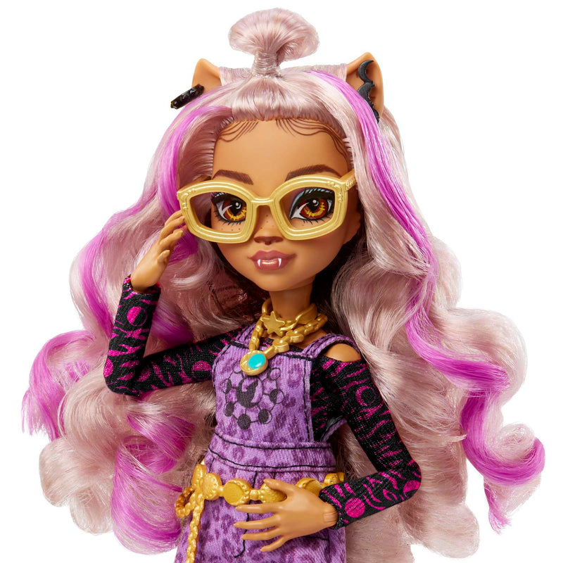 Monster High Crescent Clawdeen Wolf Doll, Fashion Werewolf Doll with Pink and Blonde Hair, Toy Pet and Doll Accessories, Toys for Ages 4 and Up, One Doll, HHK52