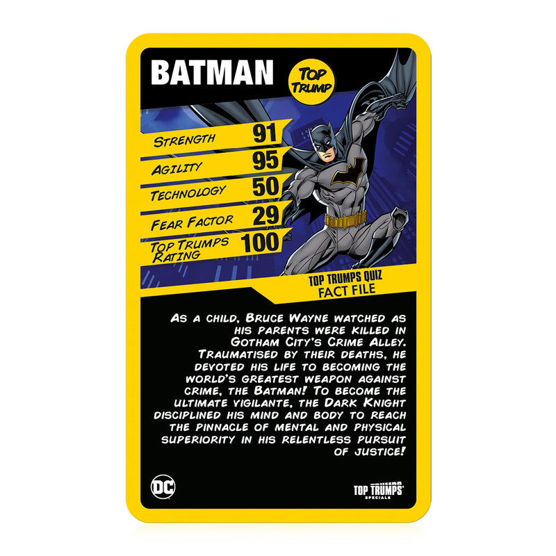 Top Trumps Batman Specials Card Game, DC Comics heroes and villains from Gotham City include Batman, The Joker, Deathstroke, Harley Quinn and Robin, gift and Toy for Boys and Girls Aged 6 plus