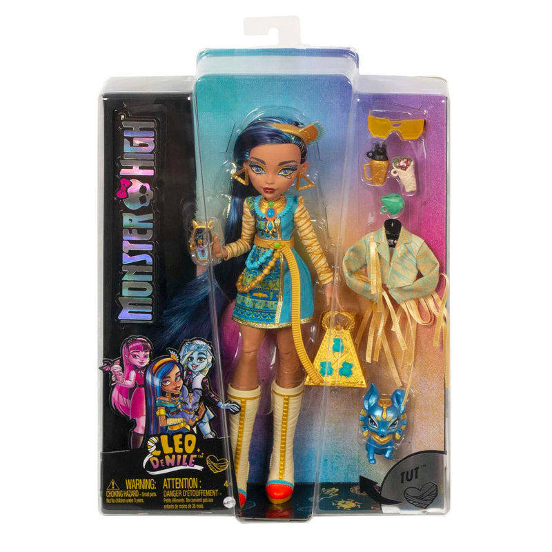 Monster High Doll, Cleo De Nile with Accessories and Pet Dog, Posable Fashion Doll with Blue Streaked Hair, HHK54