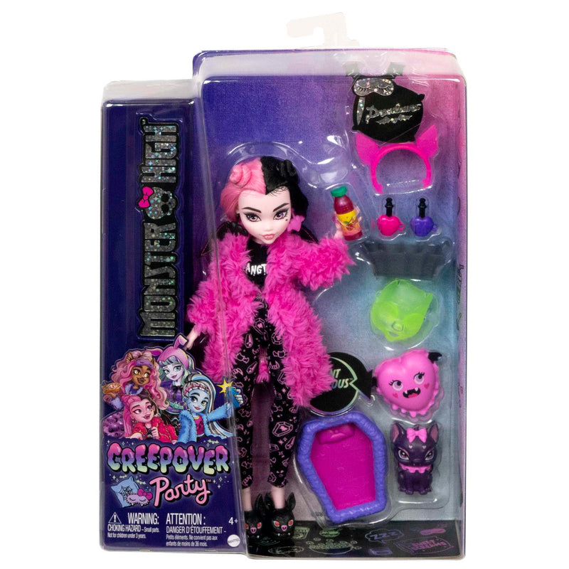 Monster High Doll and Sleepover Accessories, Draculaura Doll Pet Bat Count Fabulous, Creepover Party, HKY66