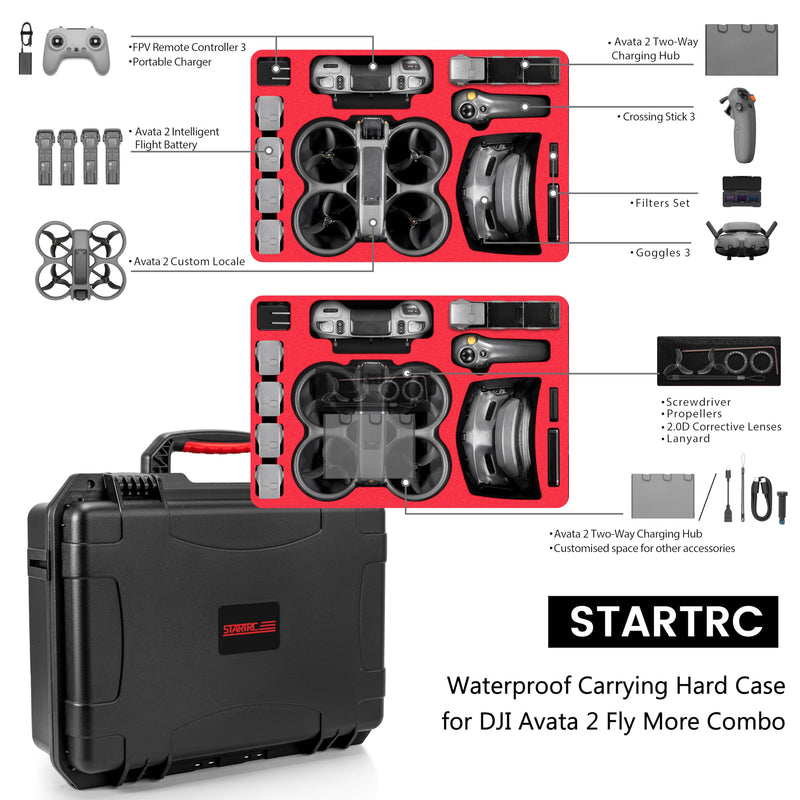 STARTRC Avata 2 Case,Waterproof Carrying Hard Case for DJI Avata 2 Fly More Combo with DJI Goggles 3/RC Motion 3/FPV Remote Controller 3,Battery Charging Hub,FPV Drone Accessories