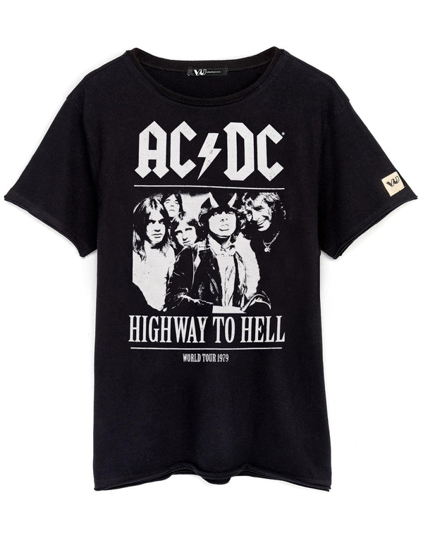 AC/DC T-Shirt for Men and Women | Unisex Black Short Sleeve Rock Band Black Tee | Distressed Highway to Hell Song Album | Music CD Gifts Merchandise Large