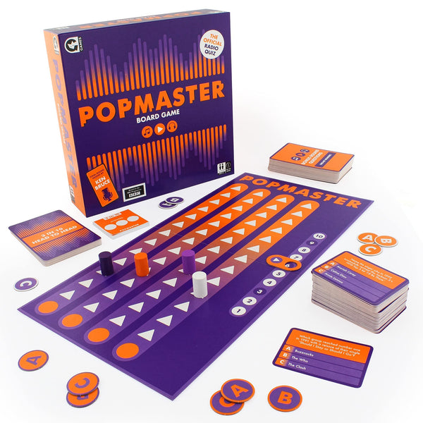 Ginger Fox Official PopMaster Board Game - Based On The Weekday BBC Radio 2 Quiz - Includes The Iconic 3-in-10 Question Round With The REAL Ken Bruce, 2+ players