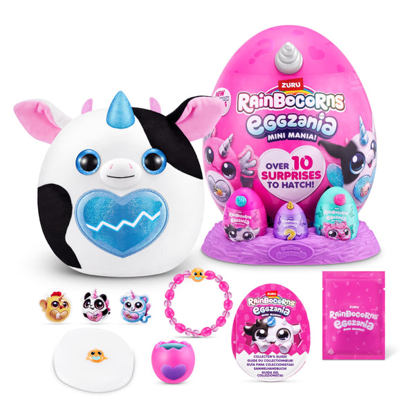 Rainbocorns ZURU Eggzania Mini Mania, Cow, by ZURU Plush Surprise Unboxing with Animal Soft Toy, Idea for Girls with Imaginary Play (Cow)