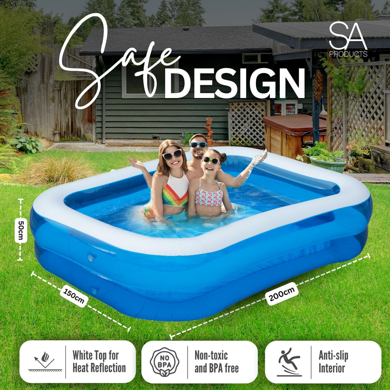 SA Products 2M Paddling Pool | Inflatable Swimming Pool with Self-Adhesive Repair Patch | Rectangular Paddling Pool for Kids | Inflatable Pool, Swimming Pools, Paddling Pool for Adults & Kids