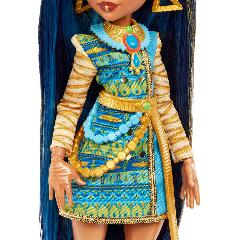 Monster High Doll, Cleo De Nile with Accessories and Pet Dog, Posable Fashion Doll with Blue Streaked Hair, HHK54