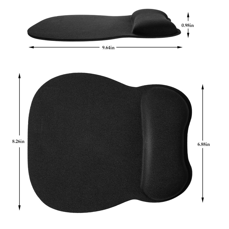 EooCoo Mouse Pad with Memory Foam Wrist Support, 4mm Mouse Mat Mousepad with Non-Slip Rubber Base, Black