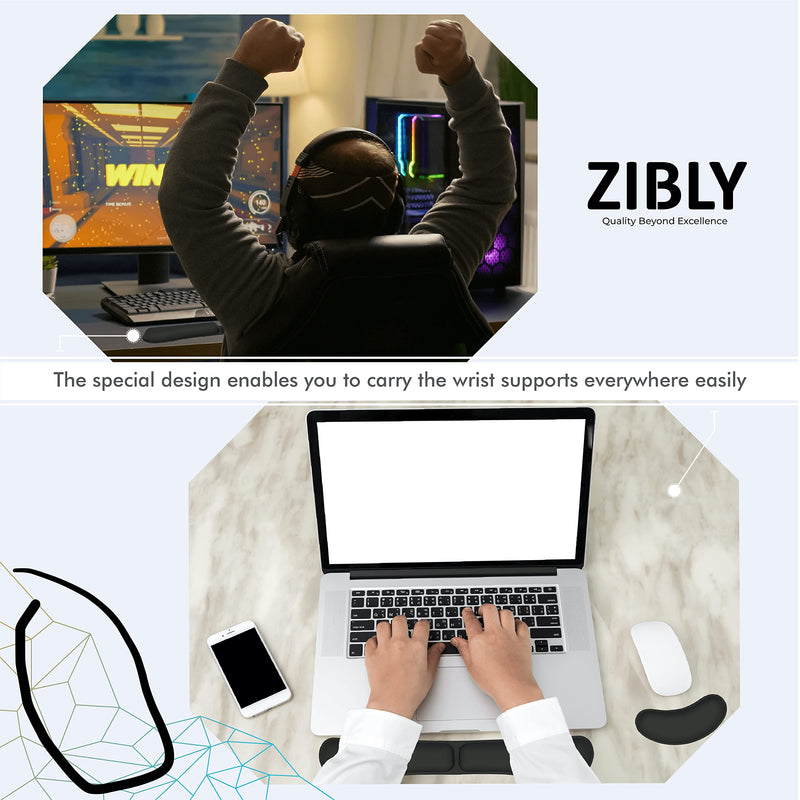 ZIBLY Wrist Rest Keyboard and Mouse Set - Non-Slip Ergonomic Wrist Cushion Support Pad - Easy Typing, Pain Relief – Premium Silky Gel Memory Foam for Work from Home Gaming Computer Laptop