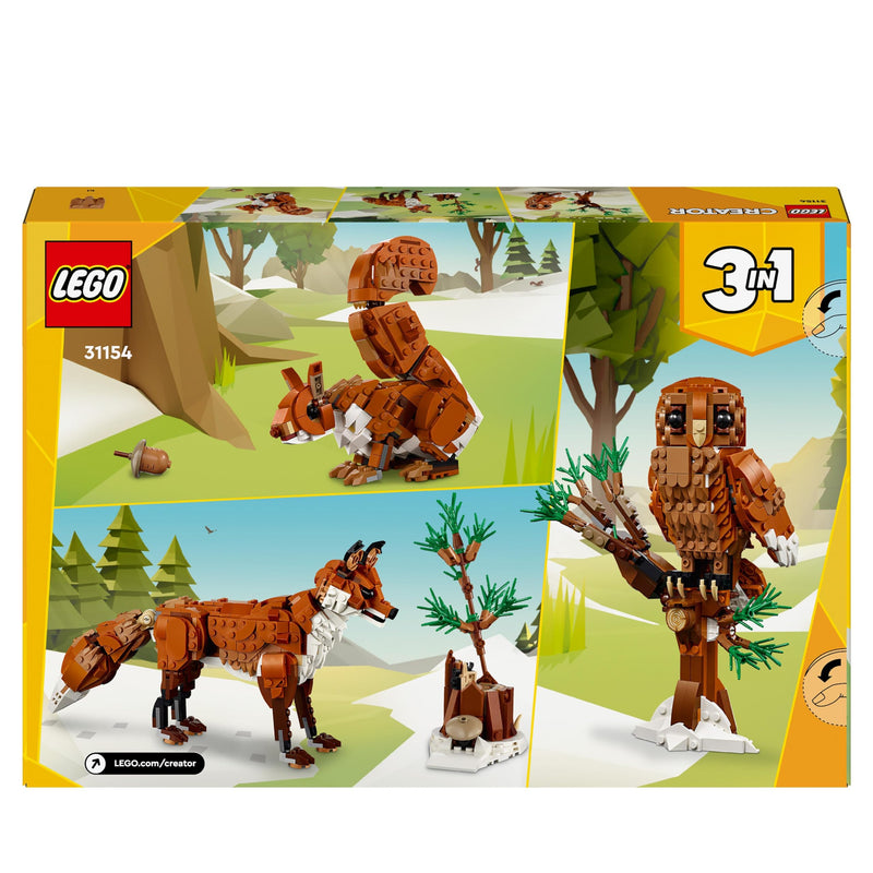 LEGO Creator 3in1 Forest Animals: Red Fox Toy to Owl Figure to Squirrel Model, Woodland Animal Toys for 9 Plus Year Old Kids, Girls & Boys, Makes a Fun Bedroom Decoration, Birthday Gift Idea 31154