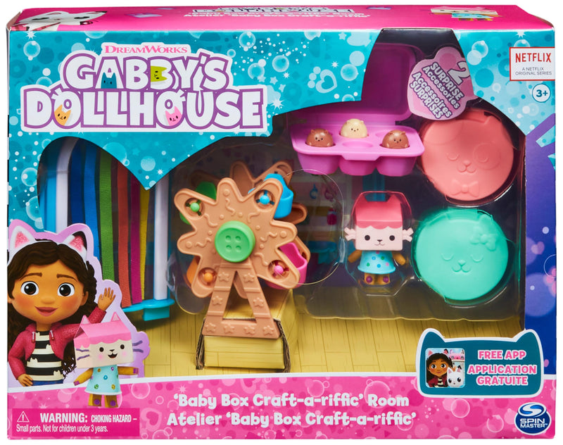 Gabby’s Dollhouse, Baby Box Craft-A-Riffic Room with Baby Box Cat Figure, Accessories, Furniture and Dollhouse Deliveries, Kids’ Toys for Ages 3 and up