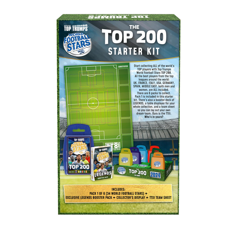 Top Trumps World Football Stars Top 200 Starter Kit Card Game, Play with Lionel Messi, Sadio Mane, Mac Allister, Ederson and Jamal Musiala, educational gift for ages 6 plus