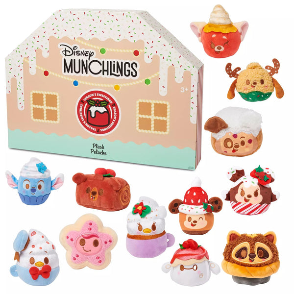 Disney Store Official Munchlings 12-Day Advent Calendar Plush - Season's Sweetings Exclusive - Micro 4-Inch Collectible Set - Countdown to Christmas - Disney Toy for Fans & Kids