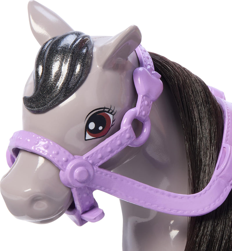 Barbie Chelsea Doll & Horse Toy Set, Includes Helmet Accessory & Saddle, Doll Bends at Knees to “Ride” Gray Pony, HTK29