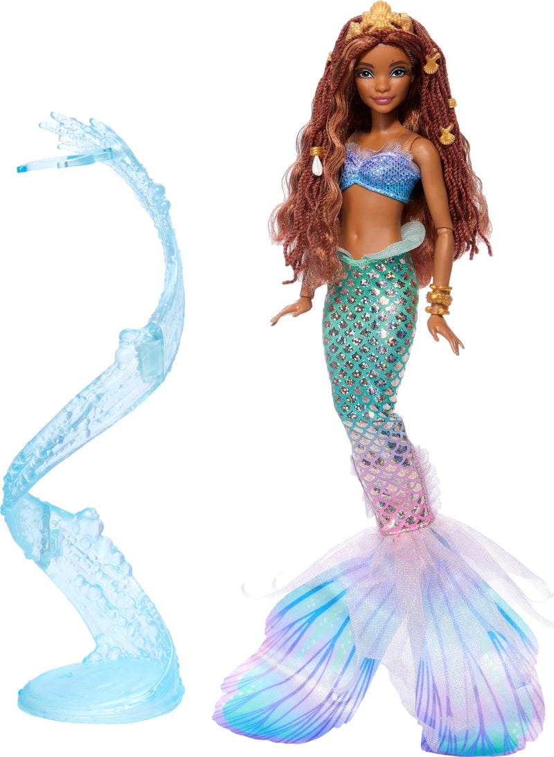 Mattel Disney The Little Mermaid Deluxe Mermaid Ariel Doll with Iridescent Tail, Hair Jewelry Beads, and Doll Stand, HNF42