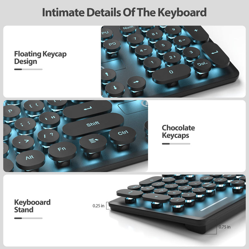 iTastatur Typewriter Keyboard 104-key Punk Gaming Retro Keyboard LED Ice Blue Backlit Cute Keyboard with Wired USB Suitable for PC/Win/Mac/Laptop Computer Keyboard（Black）