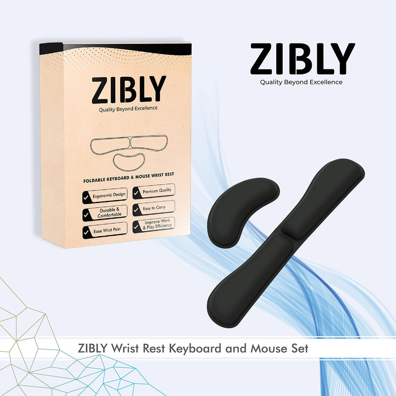 ZIBLY Wrist Rest Keyboard and Mouse Set - Non-Slip Ergonomic Wrist Cushion Support Pad - Easy Typing, Pain Relief – Premium Silky Gel Memory Foam for Work from Home Gaming Computer Laptop