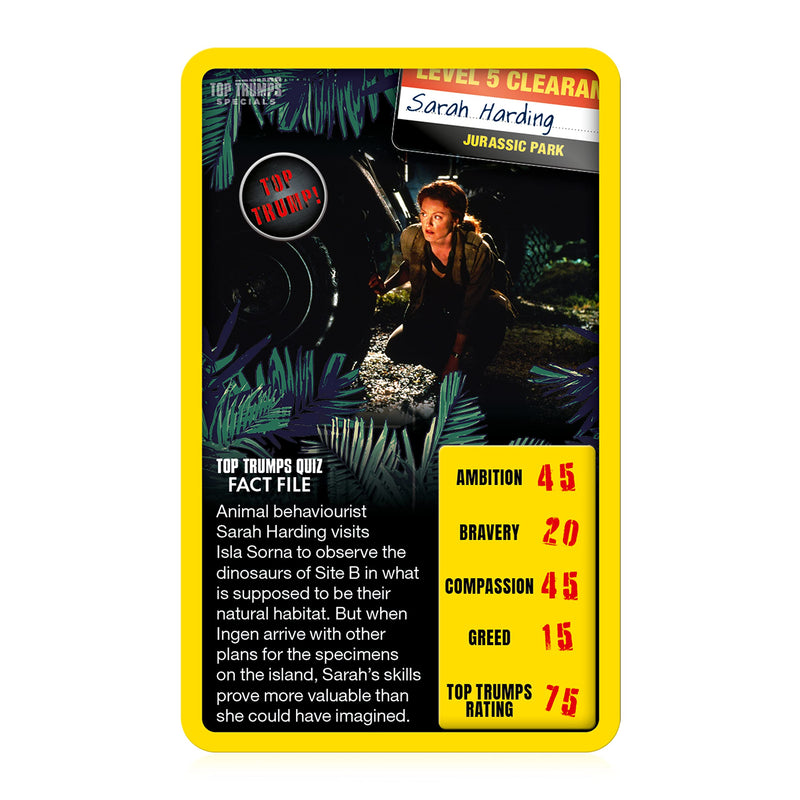 Top Trumps Jurassic Park Specials Card Game, journey through Isla Nublar and play with Dr Malcolm, Donald Gennaro, Eric Kirby and Alan Grant, educational gift and toy for boys and girls Aged 6 plus