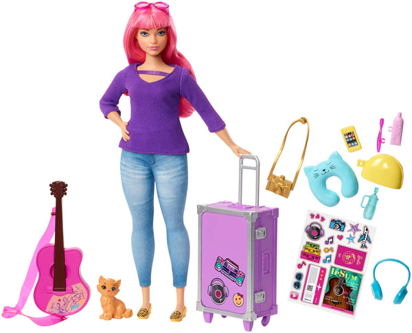 Barbie FWV26 Daisy Doll and Travel Set with Kitten, Luggage, Guitar and Accessories, Multicolour