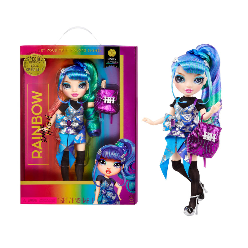 Rainbow Junior High Special Edition - HOLLY DE-VIOUS - 9"/22.86cm Blue and Green Posable Fashion Doll with Accessories and Open/Close Soft Backpack - Great Toy Gift for Kids Ages 4-12