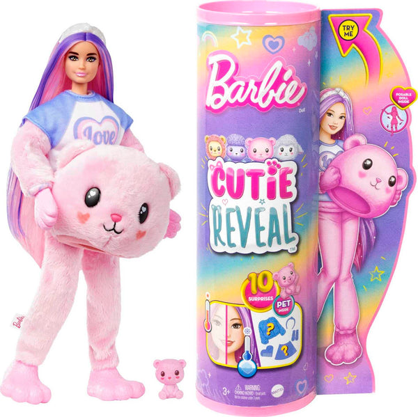 Barbie Cutie Reveal Doll & Accessories, Teddy Bear Plush Costume & 10 Surprises Including Color Change, “Love” Cozy Cute Tees, HKR04