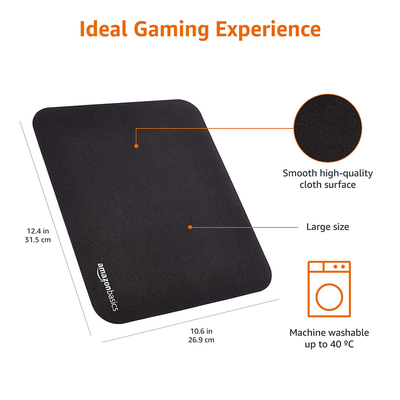 Amazon Basics Gaming Mouse Pad, Standard, Rectangular, Black