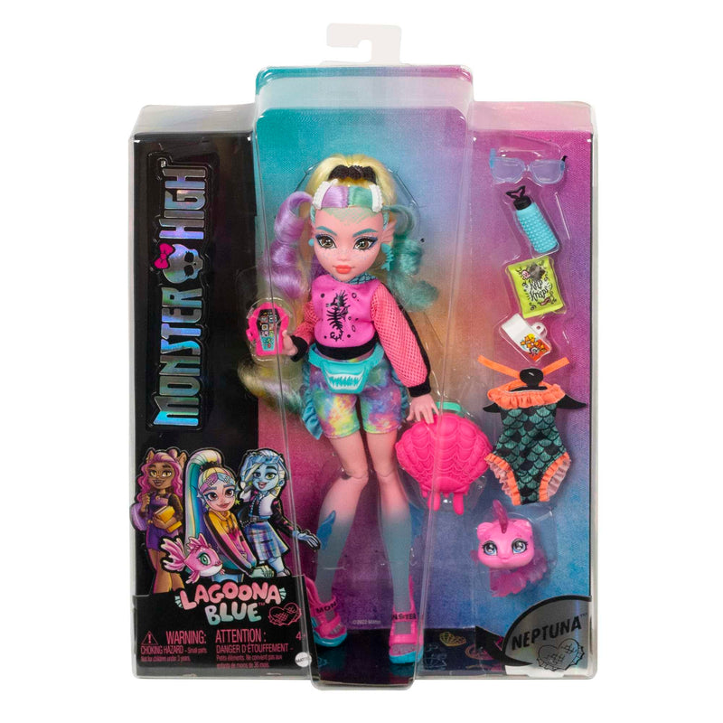 Monster High Doll, Lagoona Blue with Accessories and Pet Piranha, Posable Fashion Doll with Colorful Streaked Hair, HHK55