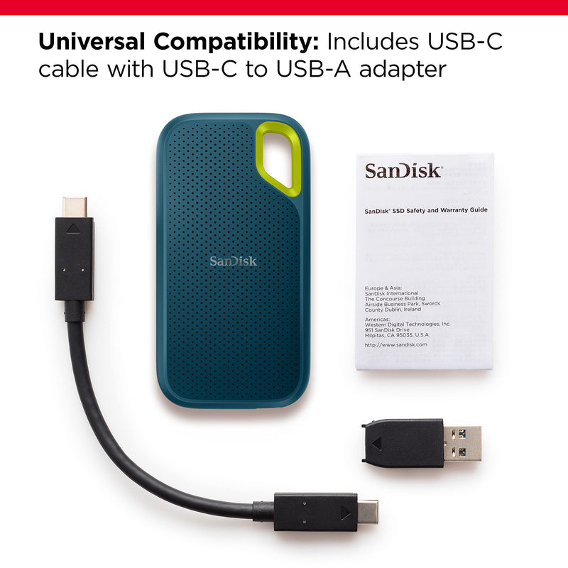 SanDisk 2TB Extreme portable external SSD, up to 1050 MB/s, read, 1,000MB/s write, USB-C, SSD external drive, IP65 rated for dust and water resistance, Monterey