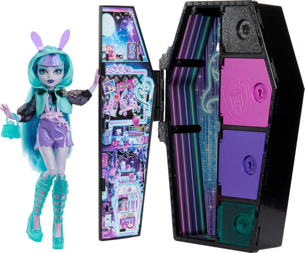 Monster High Doll and Fashion Set, Twyla Doll, Skulltimate Secrets: Neon Frights, Dress-Up Locker with 19+ Surprises, HNF82