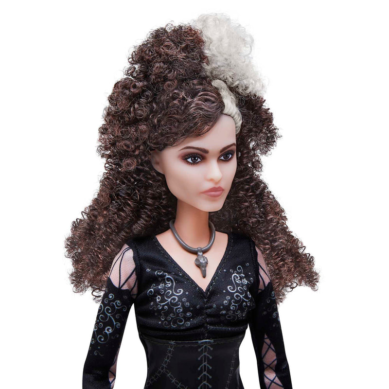 Mattel Harry Potter Collectible Bellatrix Lestrange Doll (10-inch, Curly Hair) Wearing Signature Black Dress and Necklace, with Wand, Gift for 6 Year Olds and Up, HFJ70