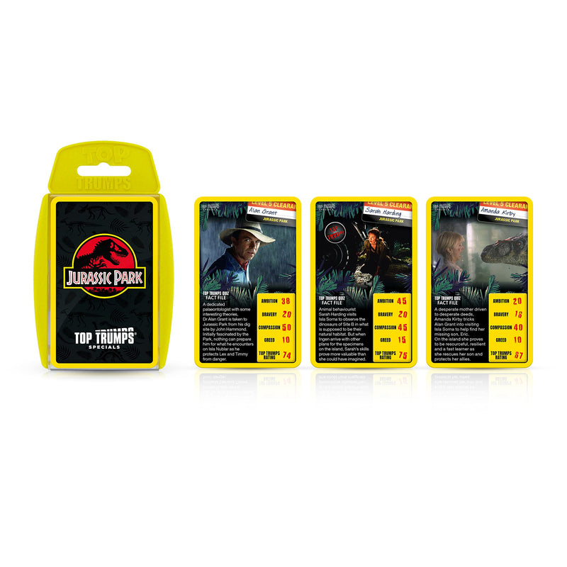 Top Trumps Jurassic Park Specials Card Game, journey through Isla Nublar and play with Dr Malcolm, Donald Gennaro, Eric Kirby and Alan Grant, educational gift and toy for boys and girls Aged 6 plus