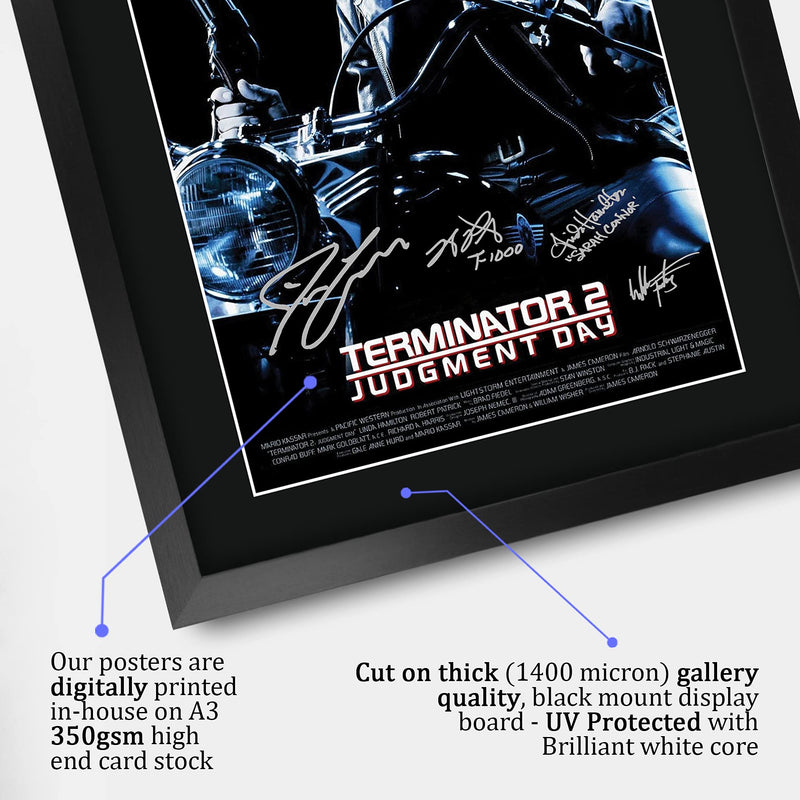 HWC Trading FR A3 Terminator 2 Judgment Day Schwarzenegger Gifts Printed Poster Signed Autograph Picture for Movie Memorabilia Fans - A3 Framed