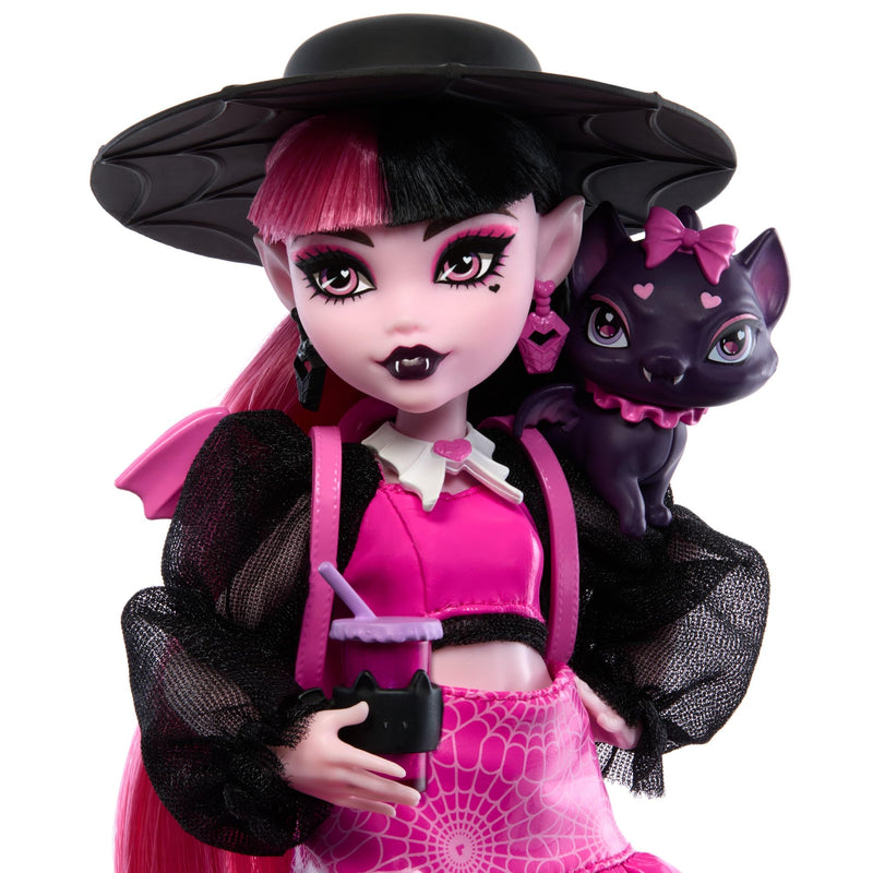 Monster High Draculaura Doll with Pet Bat-Cat Count Fabulous and Accessories like Backpack, Spell Book, Bento Box and More, HRP64